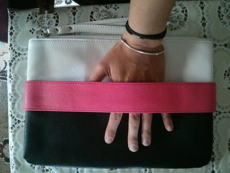 Trojfarebná kabelka do ruky-biela,ružová,čierna, 