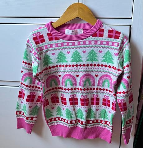 Ružový vzorovaný bavlnený svetrík, h&m, 98/104, h&m,98