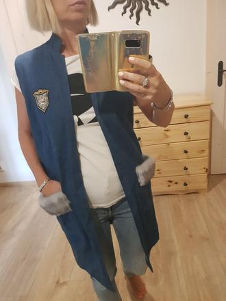 Dlhá jeansova vesta s kozusinkou, m / s