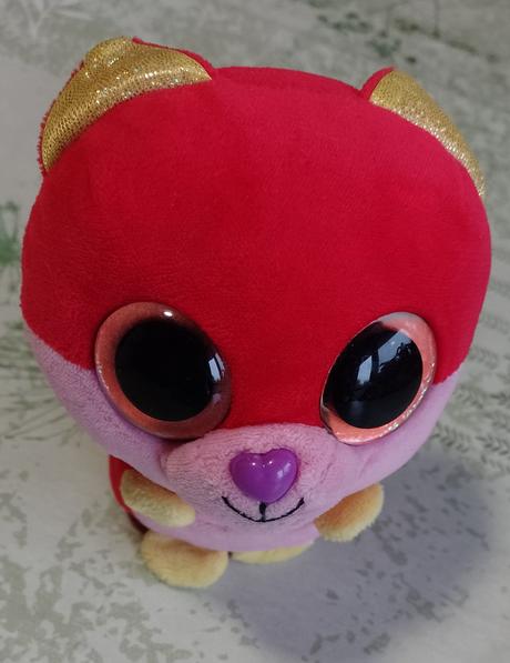 Plyšové červeno ružovo žlťé zvieratko, veľké očká, 