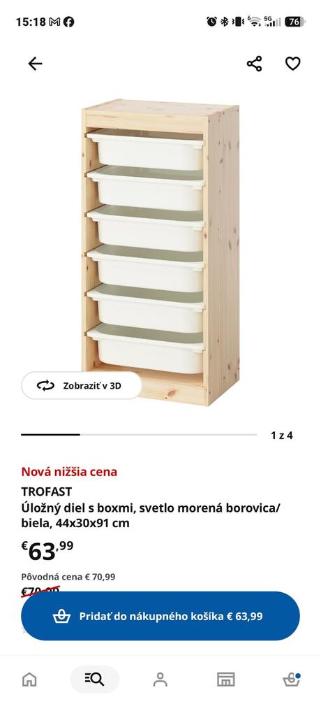 Ikea trofast vysoký úložný diel so 6 boxmi,