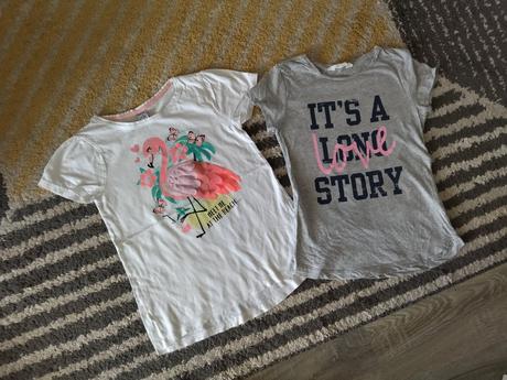 Tričká plameniak a nápis 146/152, h&m,146