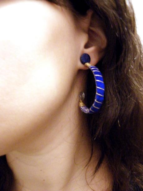 Náušnice modré kruhy so špirálou,