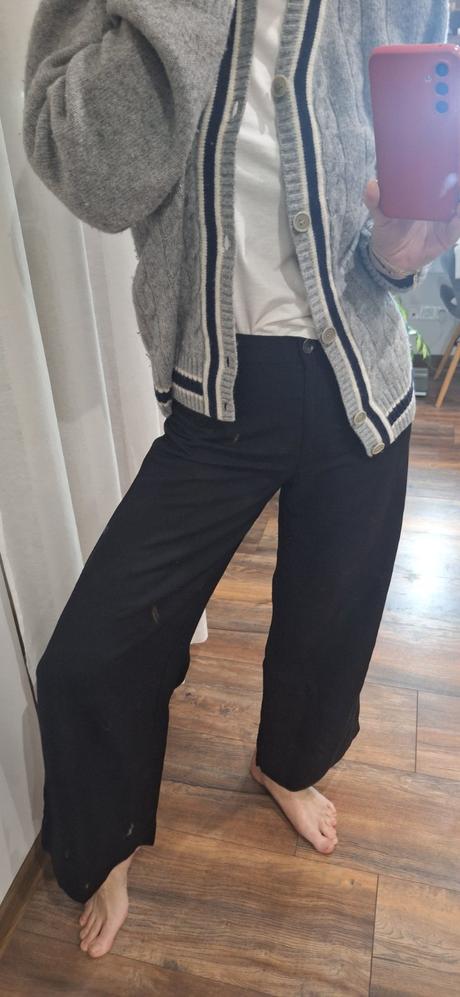 Ľanové čierne šioké nohavice h&m vel 36, h&m,36