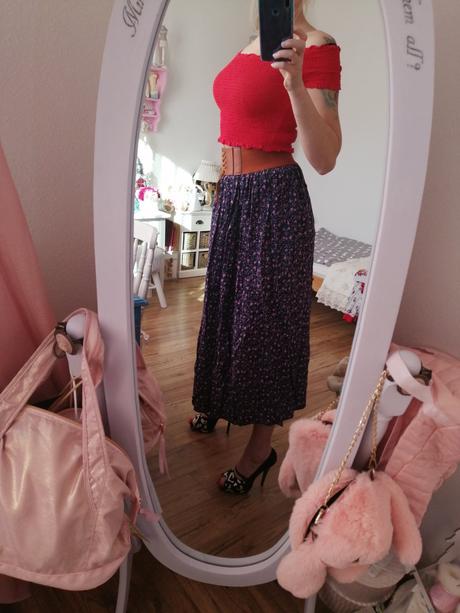 Dlhá sukna potlač kvety s opaskom, h&m,s