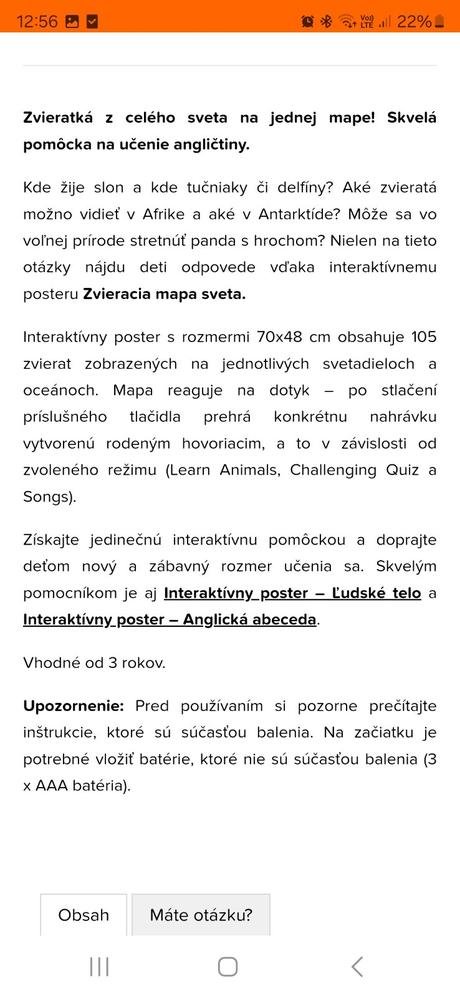 Interaktívny poster - zvieracia mapa, 