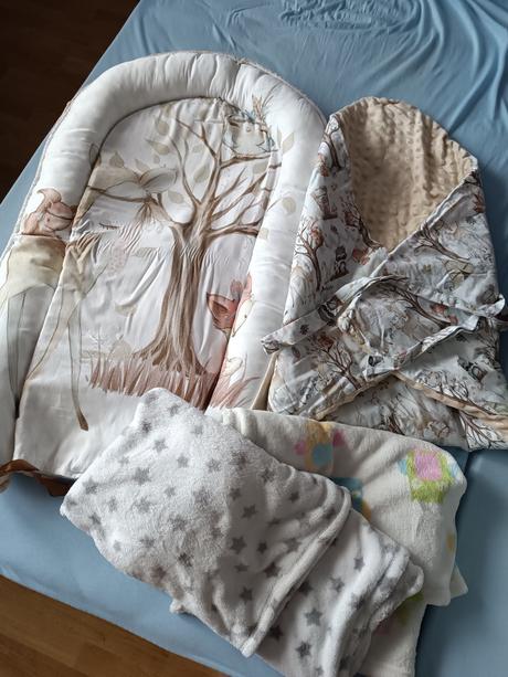 Hniezdo pre bábätká + zavinovačka + 2x deka,