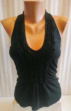 Dámsky elastický čierny top s volánikmi, xs, xs