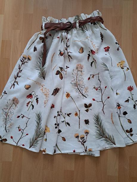 Ľanová sukňa s akvarelovým vzorom, l