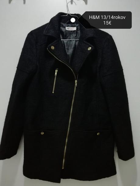 Krásny čierny kabát vlnený, h&m,164