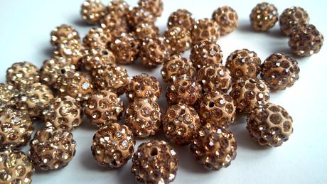 Korálky shamballa zlato hnedé 10 mm, 
