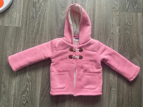 Teplý ružový kabátik s kožušinou a kapucňou, lupilu,86