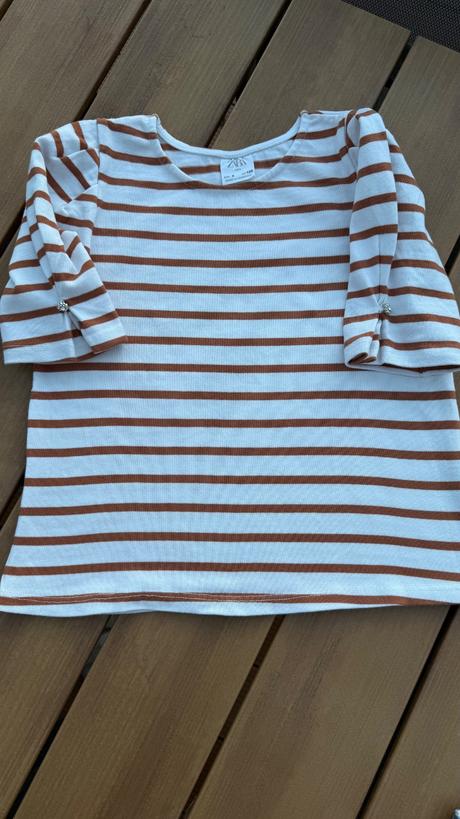 Pruhované tričko s nariaseným rukávom zara, zara,128