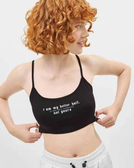 Dámsky croptop čierny s bielym nápisom bershka (s), bershka,s
