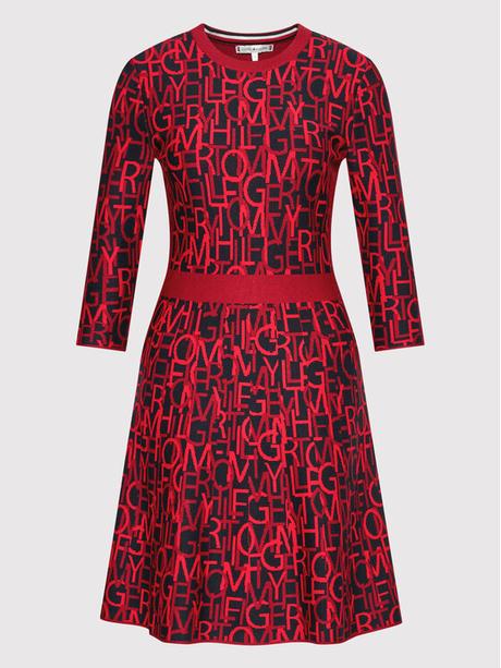 Tommy hilfiger icon cerveno cierne saty vel. l, tommy hilfiger,l