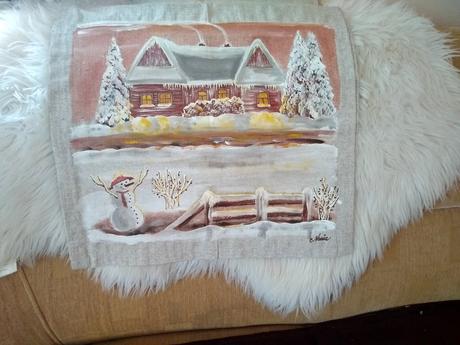 Maľované vankúše so zimnou krajinkou,