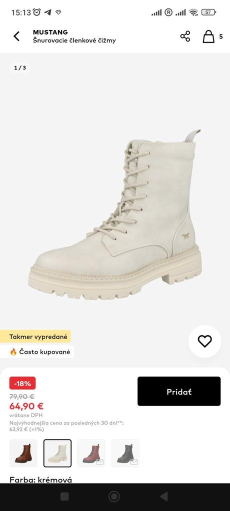 Šnurovacie členkové čižmy nové, mustang,38