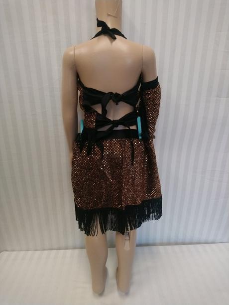 Kostým latino čierno zlaté šaty strapce a flitre,