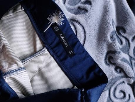 Tmavomodré elegantné žakarove nohavice zara, zara,xs