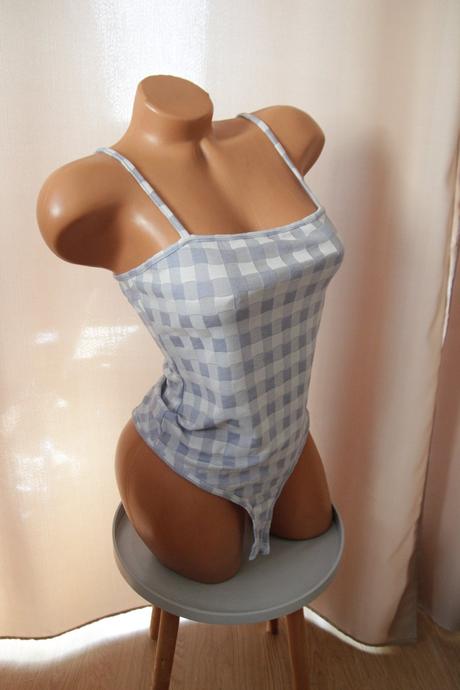 Modrý kockovaný body top s, s