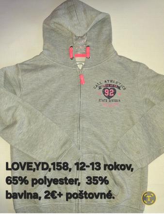 Dievčenská šedá mikina s kapucňou., 158