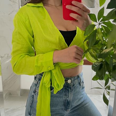 Neónovo zelená wrap košeľa, xs