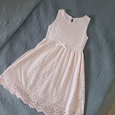 Ružové šaty s krajkou, h&m,140