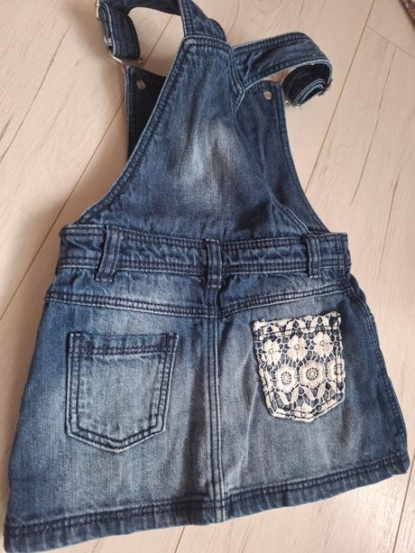 Riflová sukňa na traky s krajkou, f&f,86