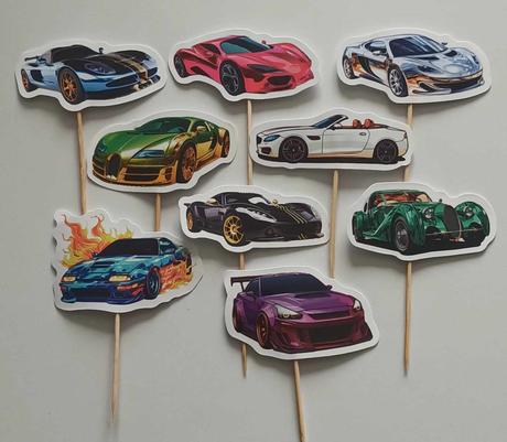Tortový zápich autá (15ks) - skladom, nv-12, 
