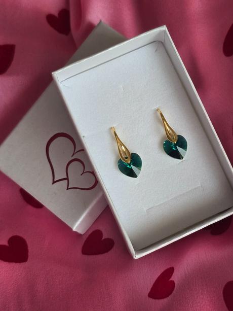 Pozlátené náušnice swarovski elements srdce, swarovski