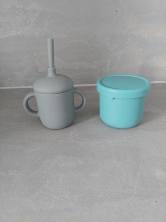 Silikónový pohárik so slamkou a dóza, 