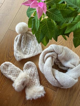 Pletená súprava - čiapka, šál /tunel, rukavice, avon,m