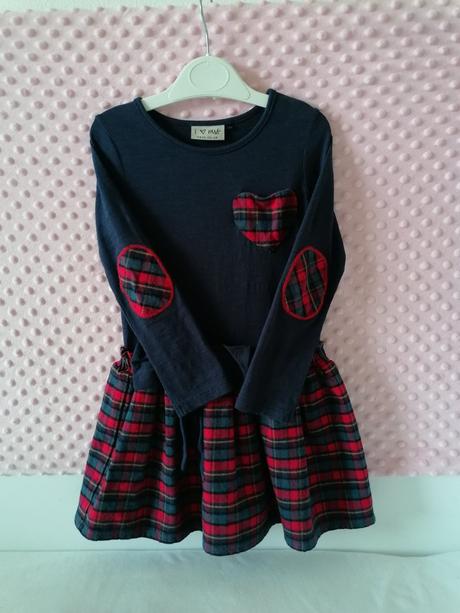 Modro-červene karovane šaty, next,104