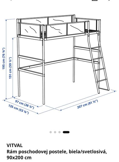 Poschodova postel ikea vitval, šírka (cm): 90,dĺžka (cm): 200