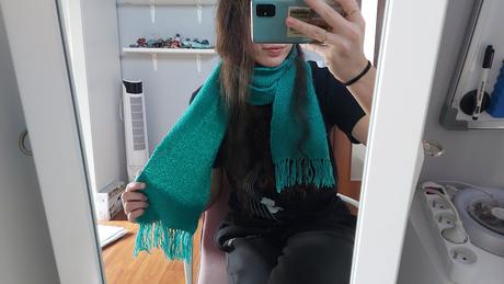 Handmade pleteny šál tyrkysovy,