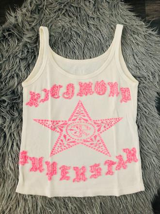 Ružovo-biele tielko s trblietavou aplikáciou, s