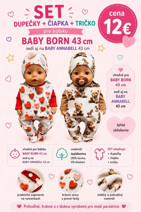 Dupačky pre bábiky baby born a baby annabell 43 cm, 