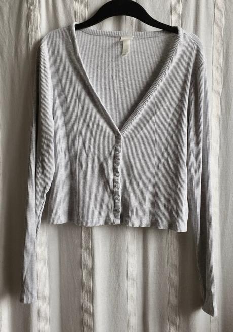 H&m vrúbkovaný tričkový svetrík vel.l, h&m,l