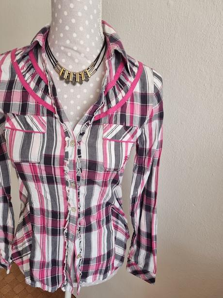 Ružovo-sivo-biela romantická košeľa tom tailor s, tom tailor,s