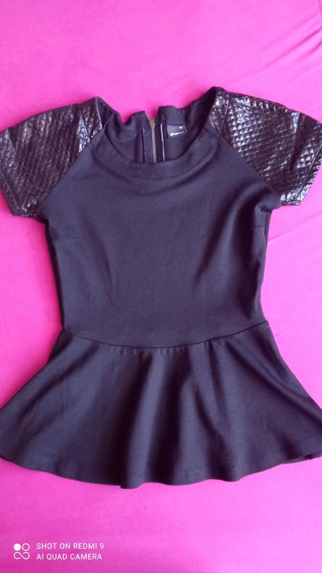 Peplum tričko s koženkovými rukávmi, gina,xs