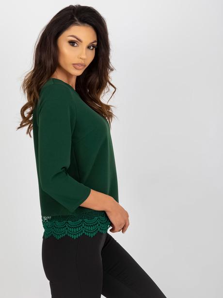 Tmavozelená dámska spoločenská blúzka s čipkou, 36 / 38 / 40 / 42