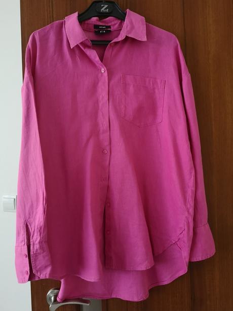 Cyklamenová oversize ľanová košeľa, c&a,38