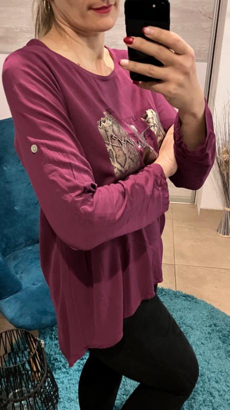 Tričko s potlačou a kamienkami cyklámenové (uni), l / m / s