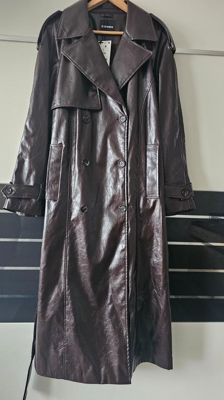 Kožený trenčkot, bershka,l