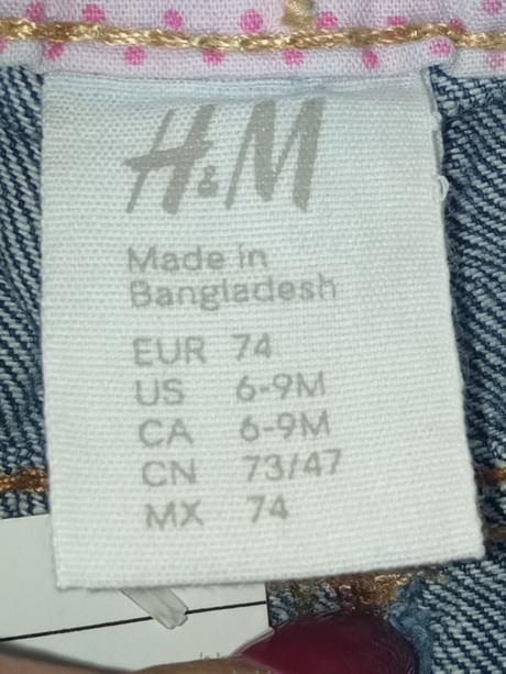 Dievčenské džínsové šortky s ružovým opaskom (74), h&m,74