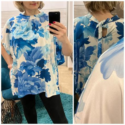 Dámska kvetovaná oversize tunika bielo-modrá (uni), 