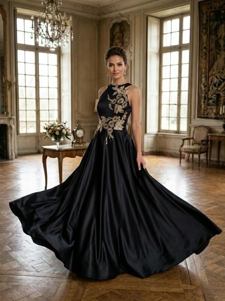 Luxusné spoločenské šaty black gold elegance, xs
