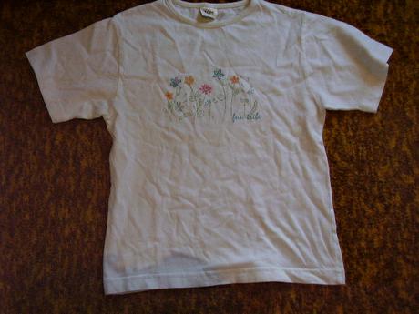 Bavlenene biele tričko so vzorom kvetiniek 122-128, tcm,128