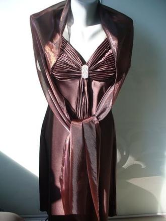 Ćokoládové saténové šaty vel.38, 38