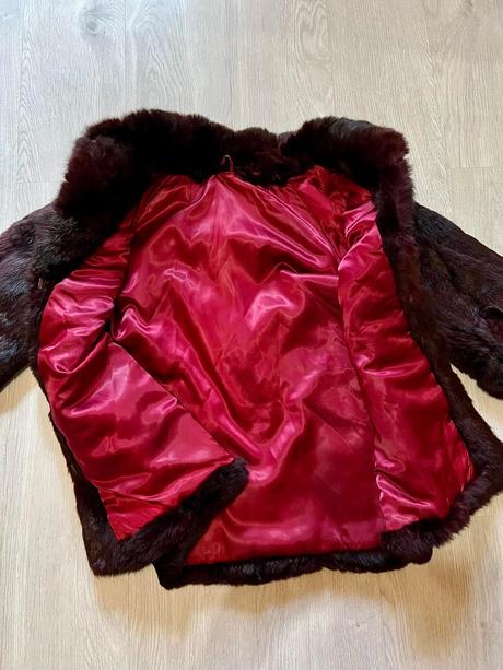 Burgundy luxusny zimny kozuch-kabat, xl
